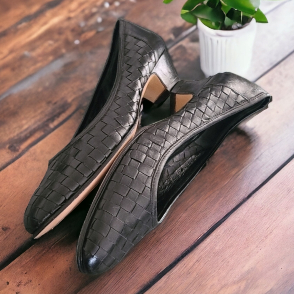 AMALFI RANGONI Italy Vintage Black Woven Leather Low Heel Pumps 8.5 Narrow - Picture 9 of 16